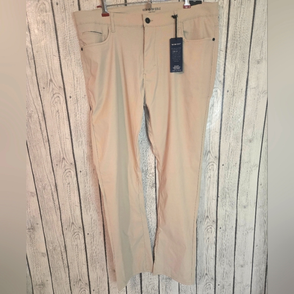 Kenneth Cole Tech Pant NWT Mens Slim Fit Techni-Cole KHAKI Pants 38x32, $79